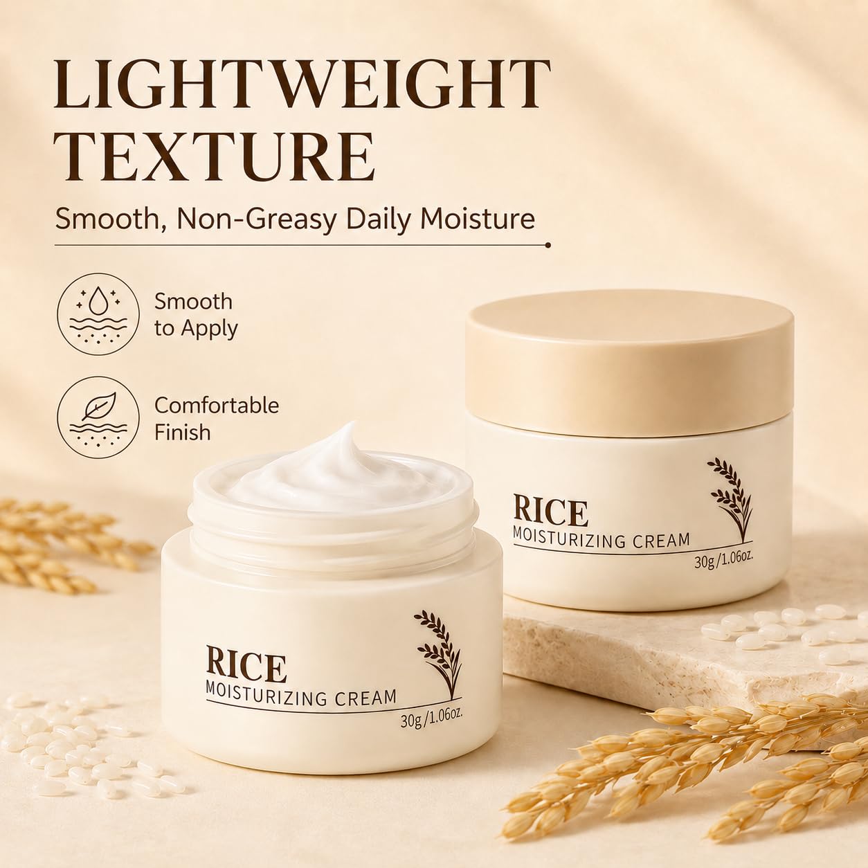 Korean Moisturizer for Face, Rice Cream with Ceramides, Lightweight, 30g image 2