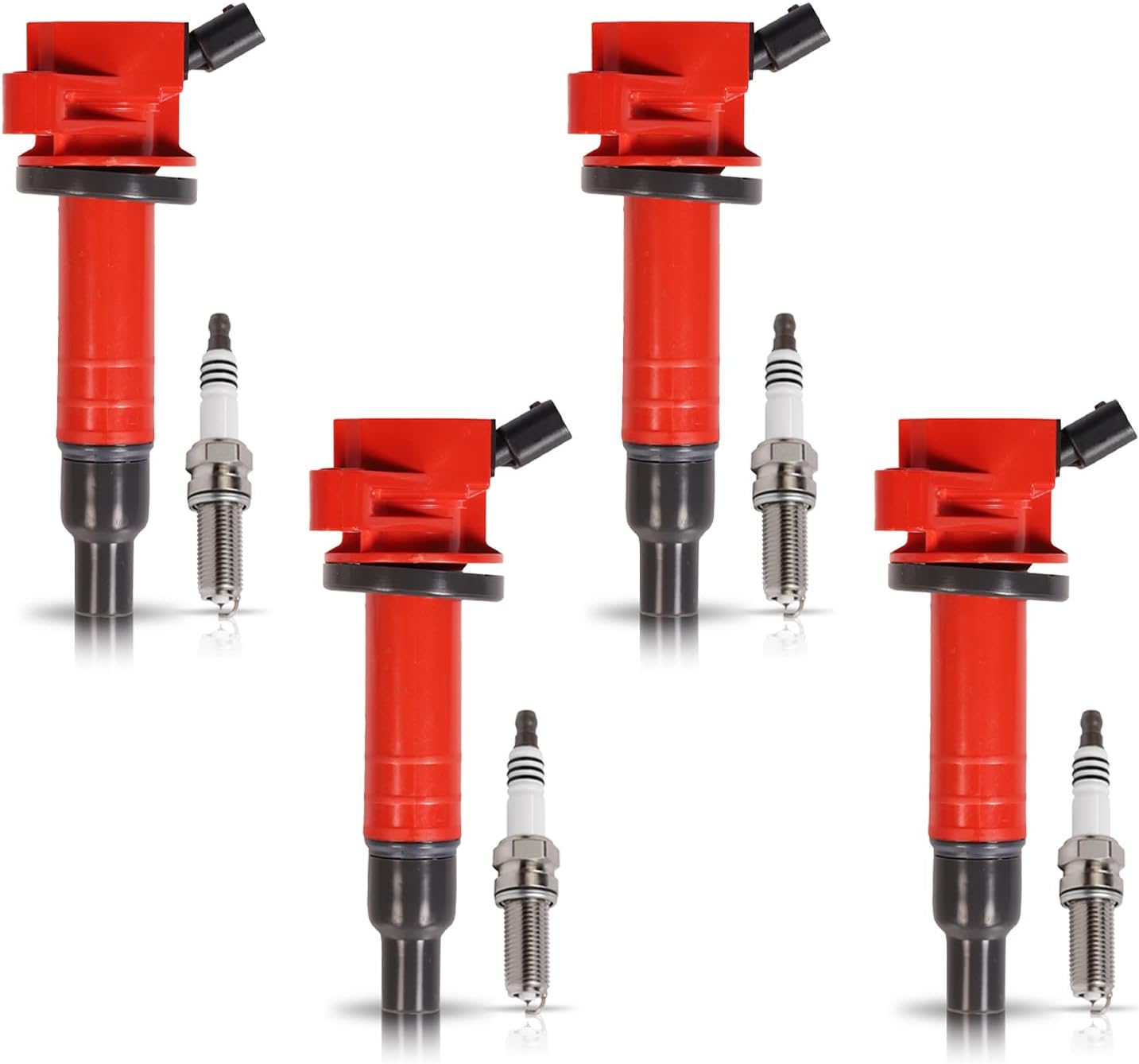 ENA Set of 4 Red UF247 Ignition Coils with 4503 Spark Plug 1.8 V4 Compatible with Toyota Pontiac Chevy Celica Corolla Matrix MR2 Spyder Prizm Vibe 2000 2001 2002 2003 2004 2005 2006 2007 2008