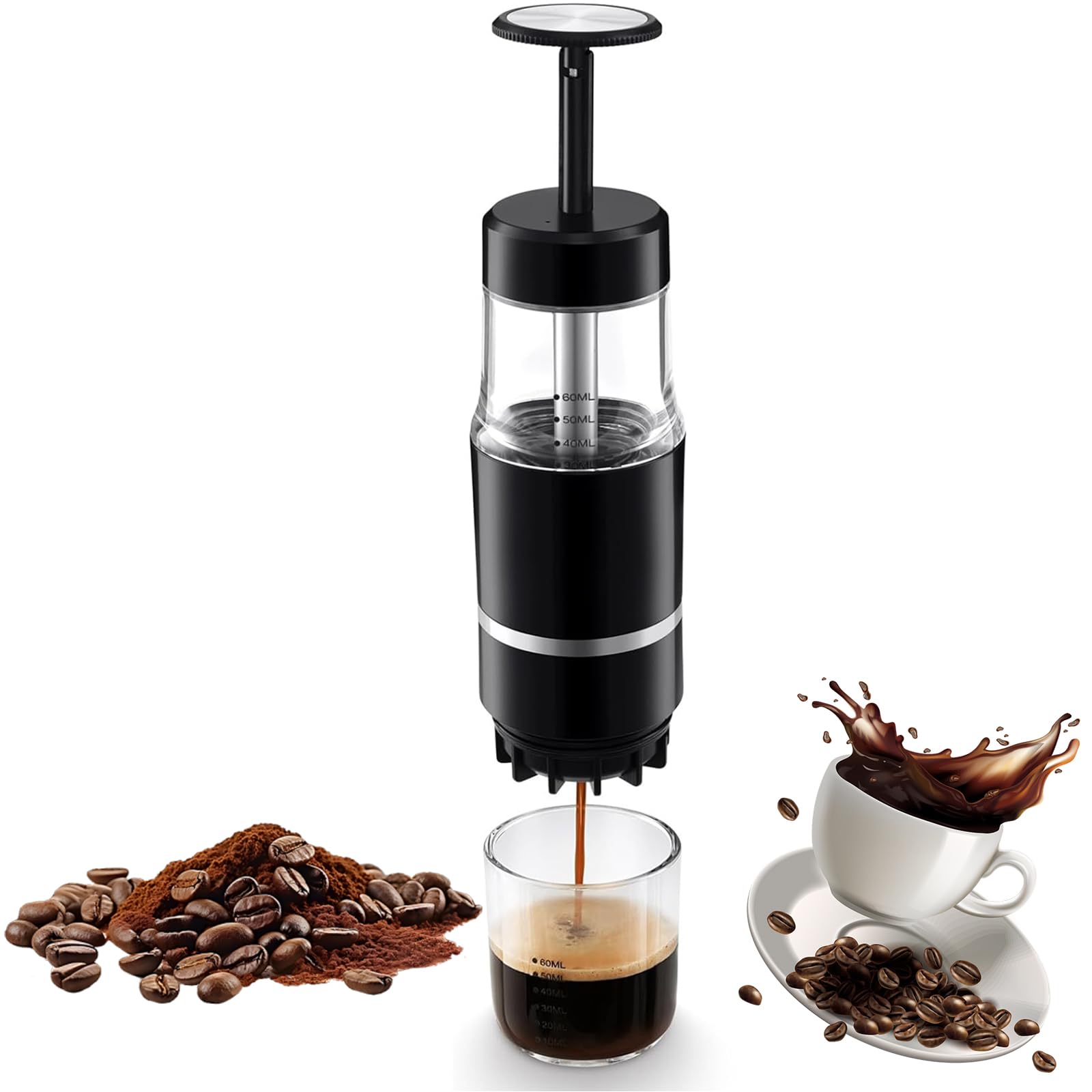 Cafetera Portatil para café molido compatible al aire libre, Cafetera Express 18 bares de accionamiento manual, Cafetera Espresso sobre la marcha, ultra-pequeño para viajes Camp