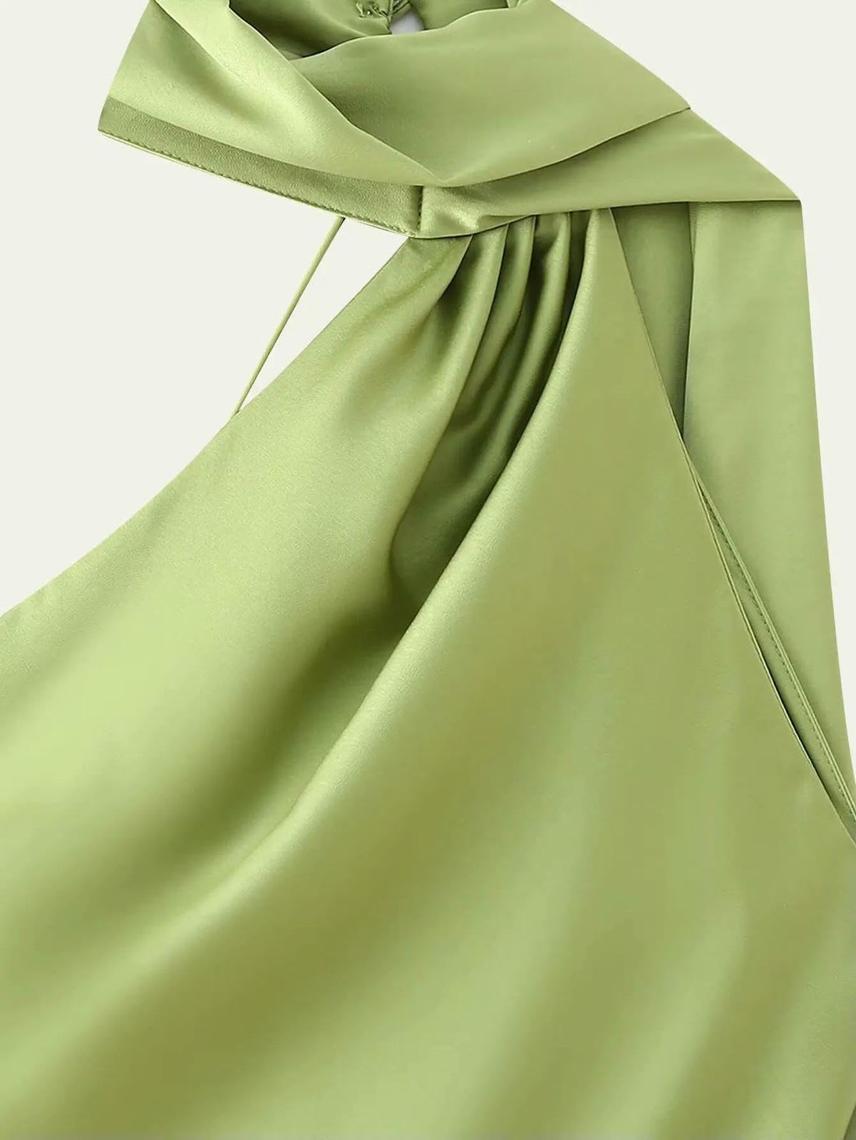 Vestito Donna Elegante Abiti Lunghi da di High Street Sexy Eleganti con Scollo all'Americana Moda Femminile Maxi Festa in Raso Verde Senza Schienale-Verde-m