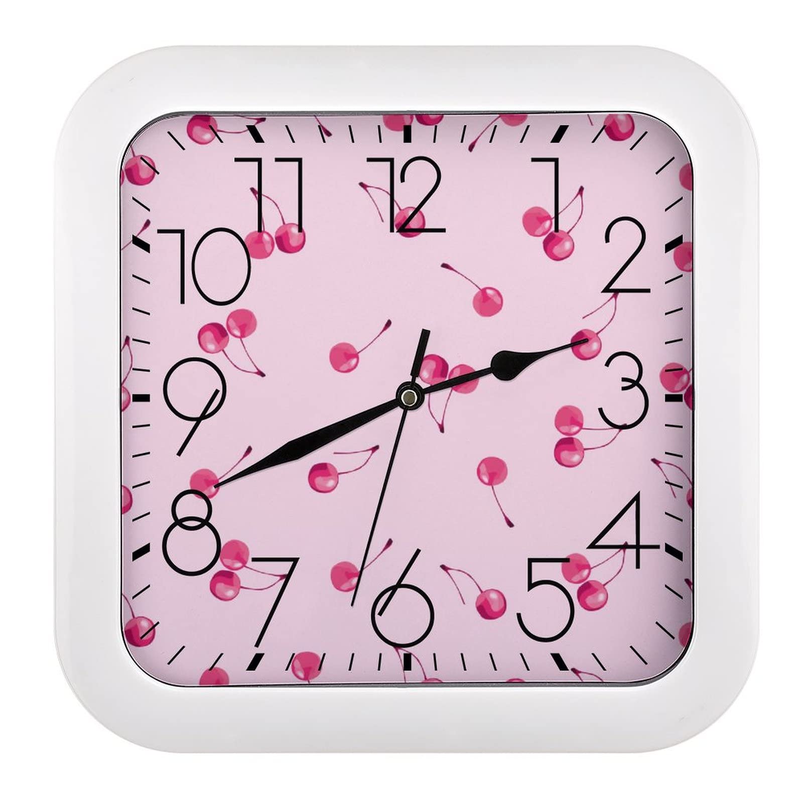 Horloge murale carrée aux motifs de fruits roses 26x26cm