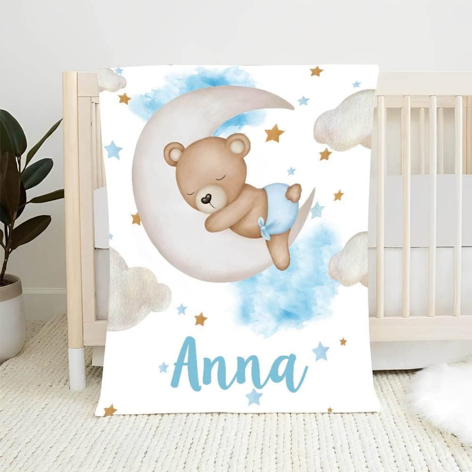 Babydecke mit Namen Personalisiert,Flauschige Warme Kuscheldecke mit Namen und Geburtsdatum,Geschenk Baby Taufe Geburt Mädchen Junge für Kinderdecke Namensdecke Krabbeldecke