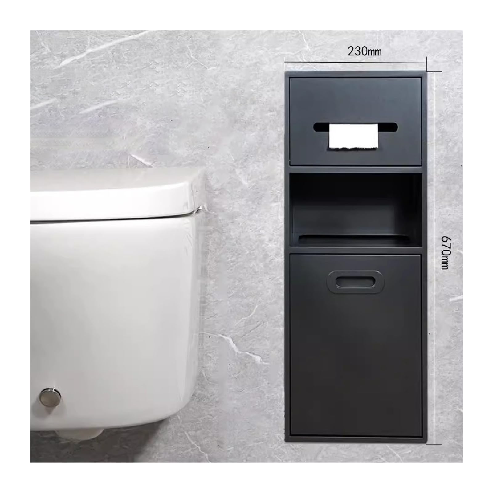 Estante de ducha empotrado de acero inoxidable y cubo de basura integrado, elegante estante de almacenamiento negro para baño, cocina, sala de estar y dormitorio