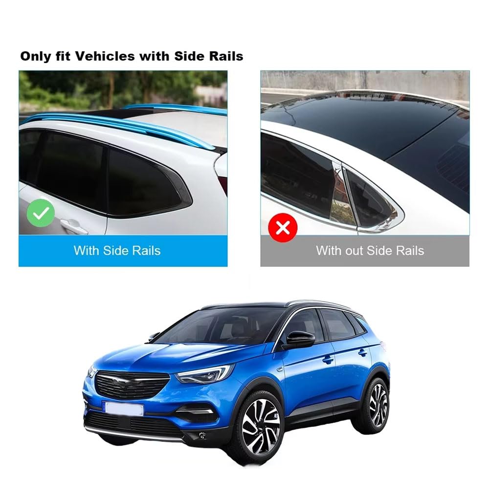 KANduo Bagażnik dachowy samochodowy relingi dachowe poprzeczne bagażnik dachowy kosz dachowy kompatybilny z OPEL Grandland X 5-dr SUV 2018 2019 2020 2021 2022, srebrny i czarny stojak dachowy