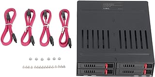 ASHATA 4 Bay HDD Cage, Chassis 5.25in Drive Tray 4 Bay HDD Enclosure, 2.5in SATA HDD Mobile Rack Compatible 9.5mm 12.5mm Thick Bottom Hard Drives SSDs