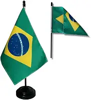 Bandeirinha de Mesa Dupla Face do Brasil em Tecido Oxford Sublimado a Laser com Base e Haste em Plástico