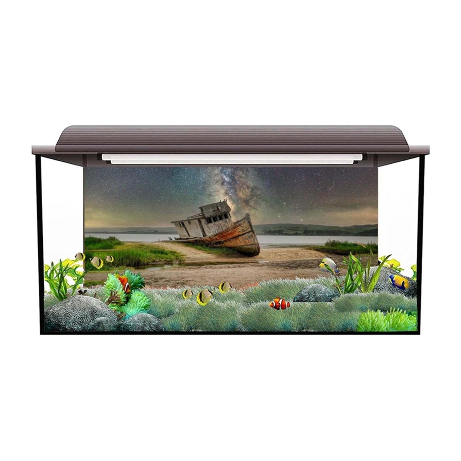 Aquarium Hintergrund Aufkleber Schiff Poster Fisch Tank Dekoration Selbst Klebe Tapete Hintergrund(50x100cm)