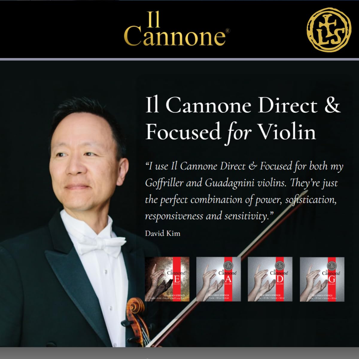 LARSEN STRINGS Corde per violino II Cannone - Violino 4/4 - Soloist - Set 4 corde Direct & Focused, tensione 24,5 kg/53.9 lbs