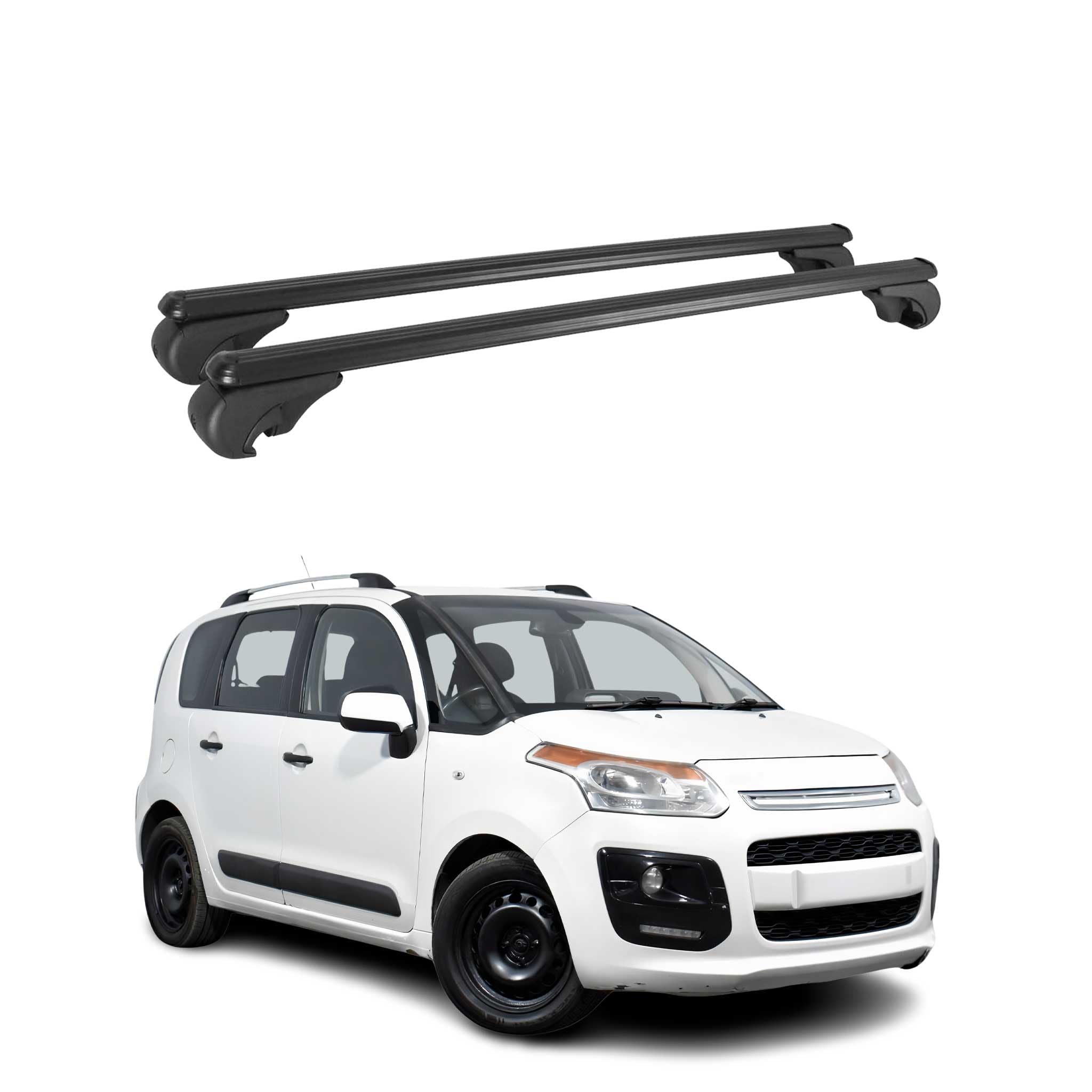 Mossa Barres De Toit En Aluminium Adapté Pour Citroen C3 Hayon (2009-2016) - Porte-Bagages De Voiture Argent - Points De Montage 2