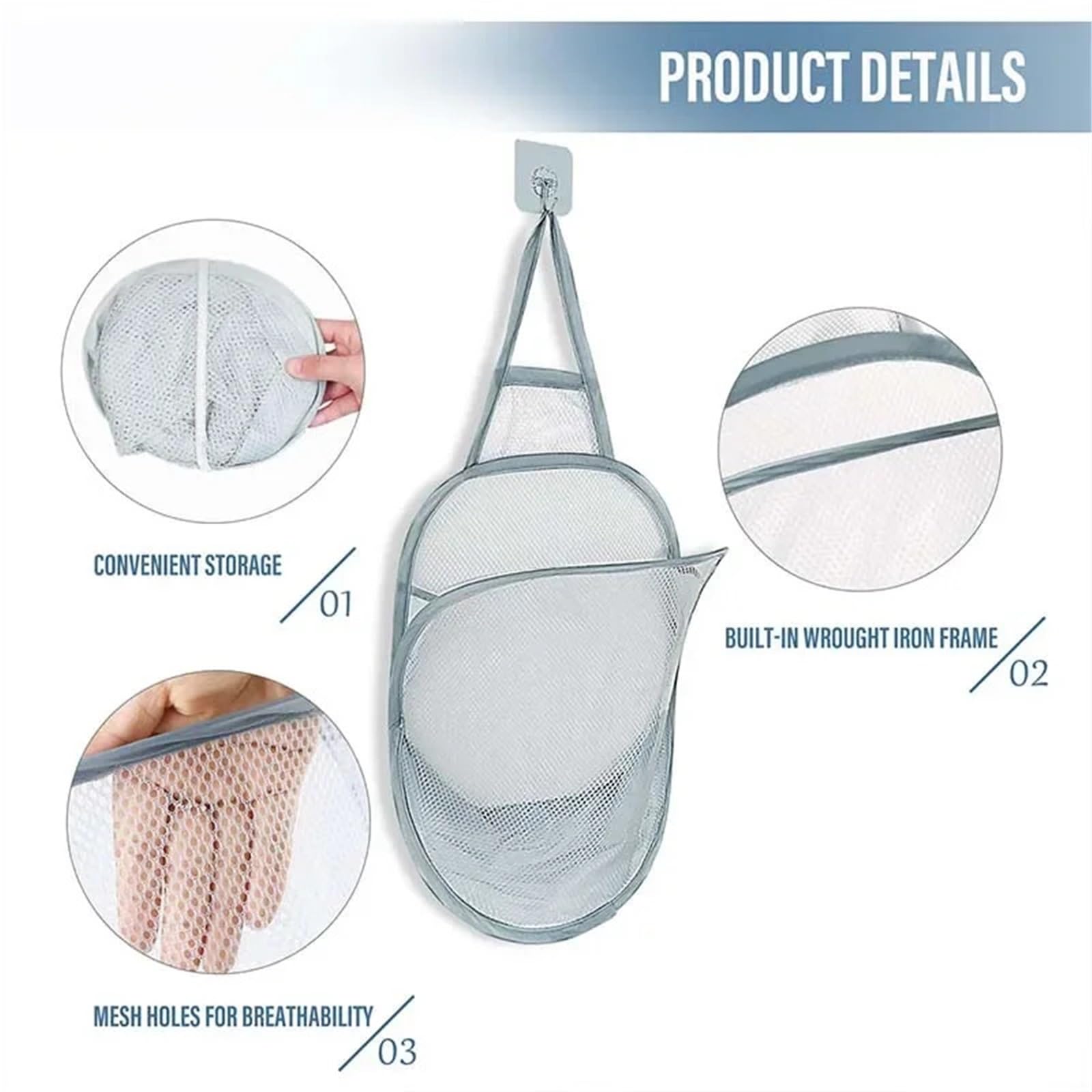 Cesto de Ropa Sucia portátil, Plegable, Transpirable, para Colgar en la Pared, para el baño.