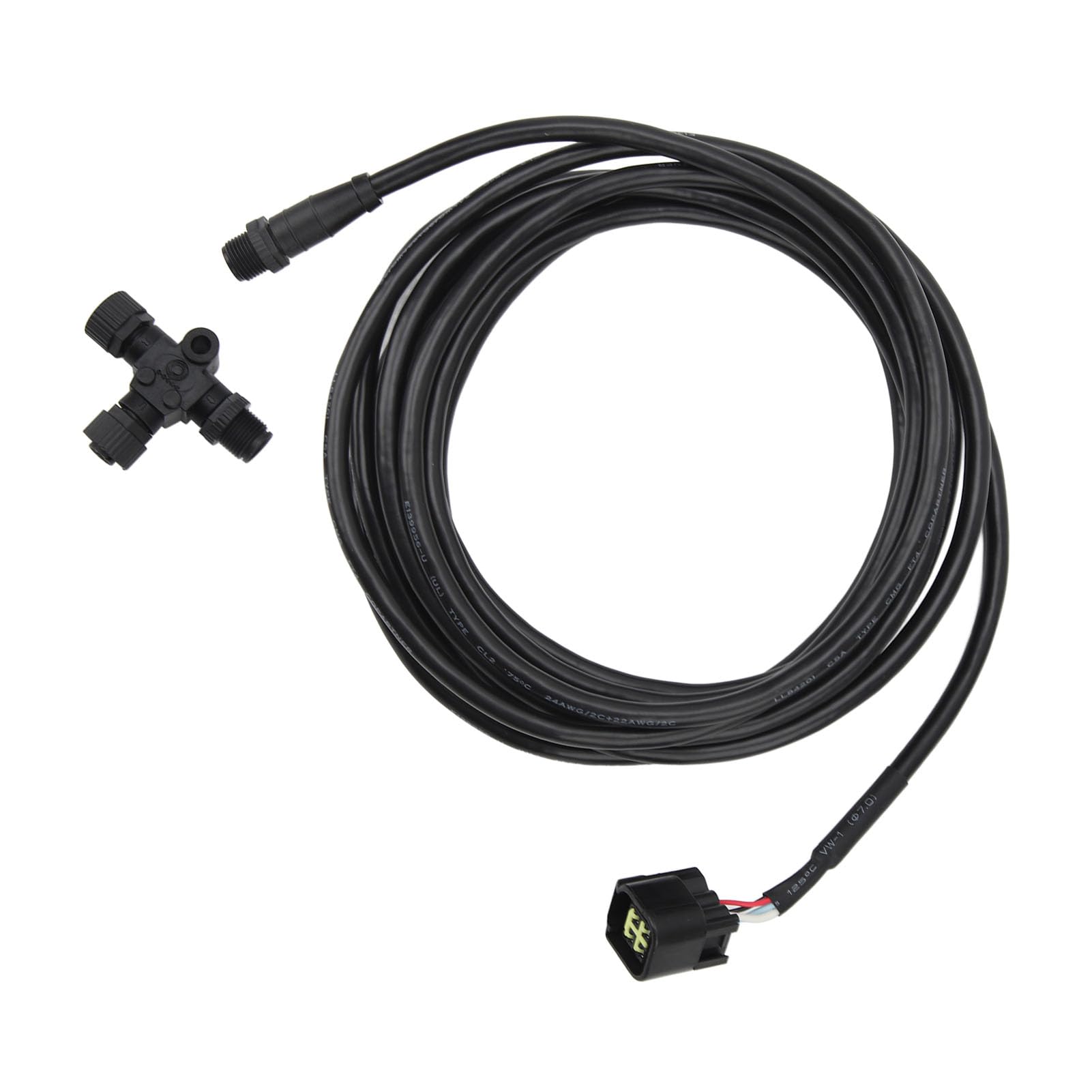 Cables NMEA 2000 de 4,5 m, cable troncal o de derivación NMEA 2000, cable impermeable IP67 de 5 pines con adaptador en T para interfaz de motor, negro, resistente al desgaste y de