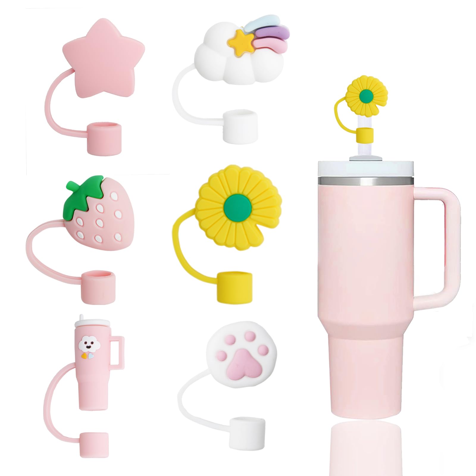 6Pcs Straw Covers Cap Toppers Compatible with Stanley 30&40 oz Tumbler Cup,Reusable Cute Silicone Straws Tips Lids Protectors for 0.4 in/10mm Stanleys Cups Straws Accessories(6PCS)
