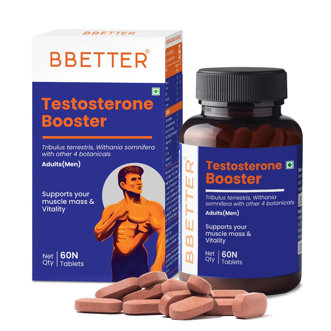 BBETTER Testosterone Booster Supplement for Men - Lab Tested Supplement with Tribulus terrestris, Withania somnifera and other 4 botanicals - High Strength 535mg for Muslce Growth, Energy & Stamina | 60 Count