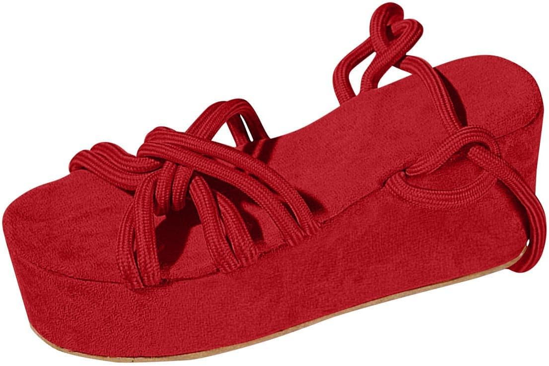 Dresses Platform Wedges Sandals for Women Lace Up Cross Strap Open Toe Beach Roman Shoes