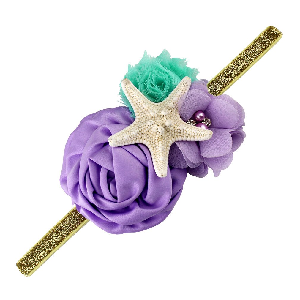 YanJie Baby Girls Starfish Glitter Headband & Hair Bows for Birthday Party Gift, Aqua Lavender (M, Gold)