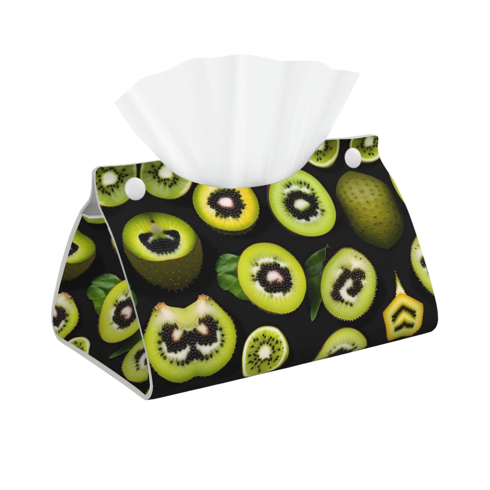 Green Kiwi Print Long Tissue Box Cover Holder Foldable Leather Organizer for Vanity, Nightstand, Desk & Bathroom
