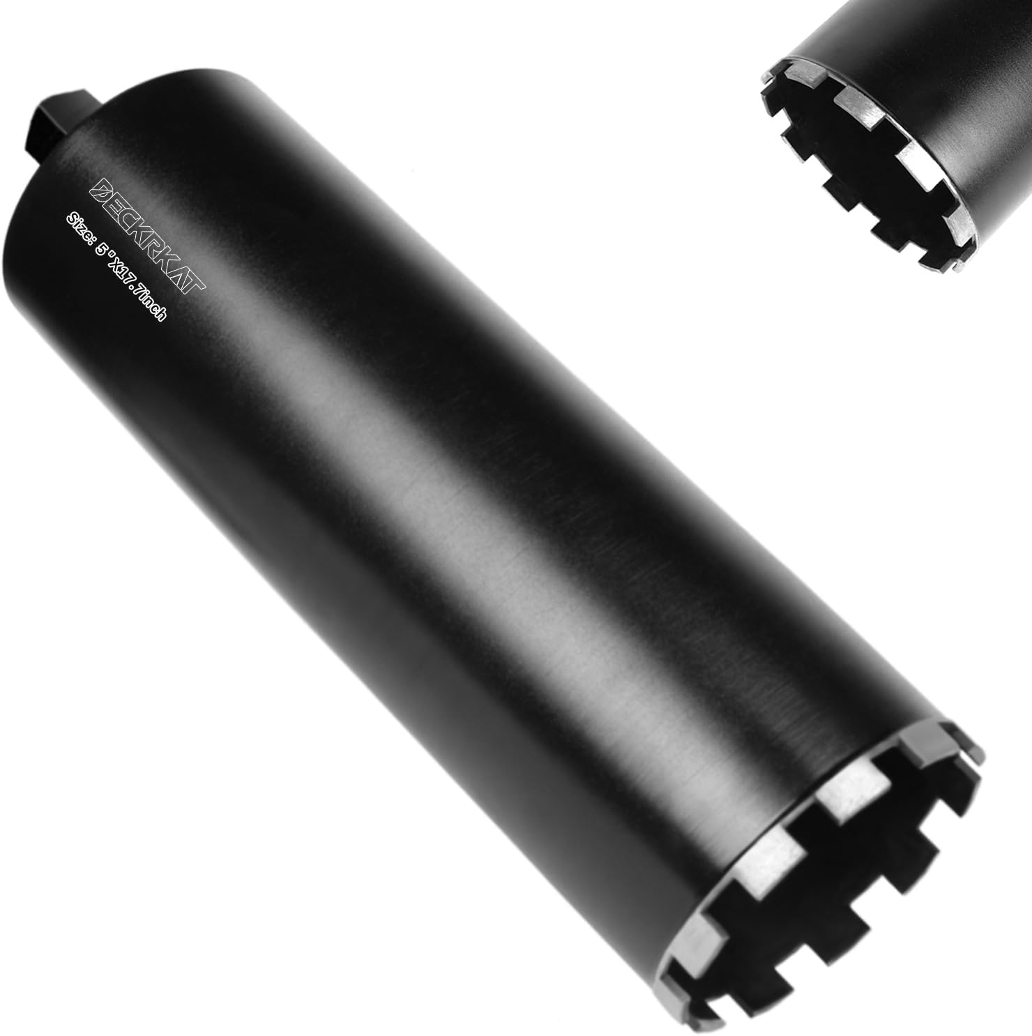 DECKRKAT 5" Diamond Core Drill Bit with 17.7inch Total Length, 1-1/4"-7 Thread, Laser-Welded Segments for High-Performance Drilling Cured Concrete, Brick, Stone, Masonry Walls and Floor