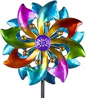 DREAMYSOUL 37" Colorful Kinetic Metal Wind Spinner - Outdoor Yard Garden Patio Sculpture with Low-Friction Bearings