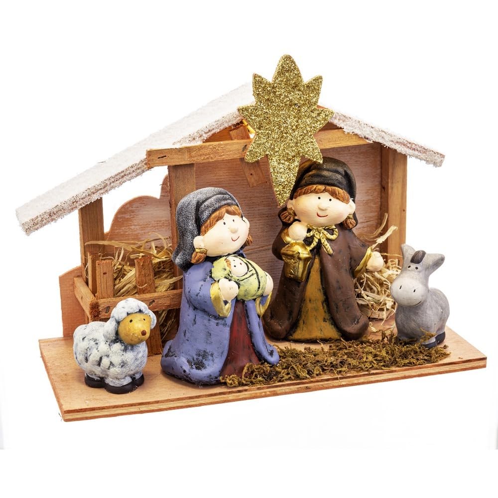 LOLAhome Portal bożonarodzeniowy ze światłem i 4 kolorowymi figurkami ceramicznymi 27 x 12 x 20 cm