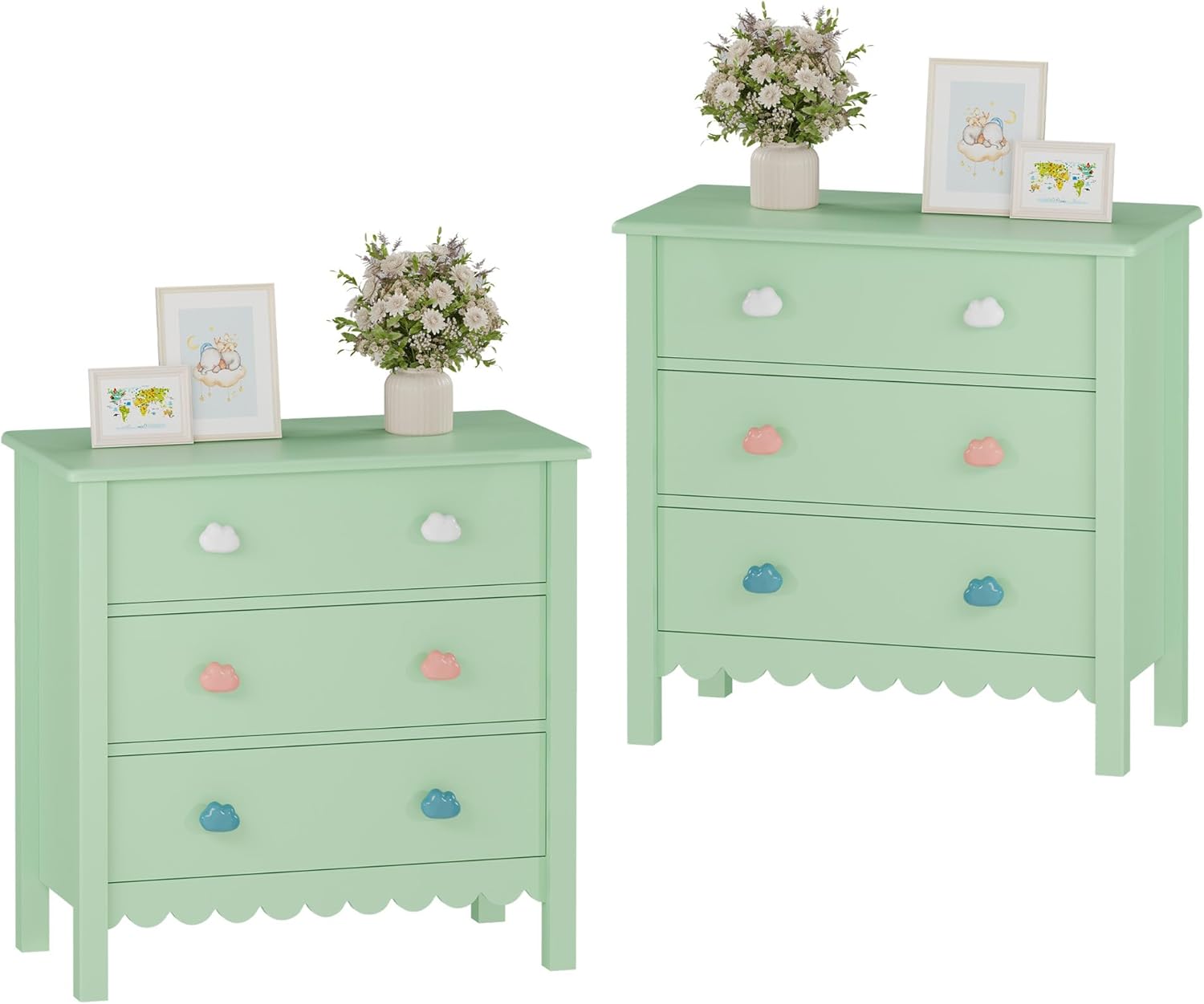 3 Drawer Dresser, Small White Dresser for Bedroom, Wooden Chest of Drawers, Cute Scalloped Nightstand for Bedroom, Hallway, Living Room