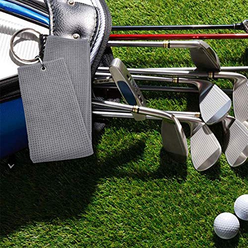 Mirrwin-Toalla-de-Golf-Toalla-de-Golf-de-Microfibra-Plegable-con-Anillo-de-Fijacion-Adecuado-para-Bicicleta-de-Carretera-Golf-Yoga-Deportes-de-Fitness-al-Aire-Libre-2-Piezas-NegroGris