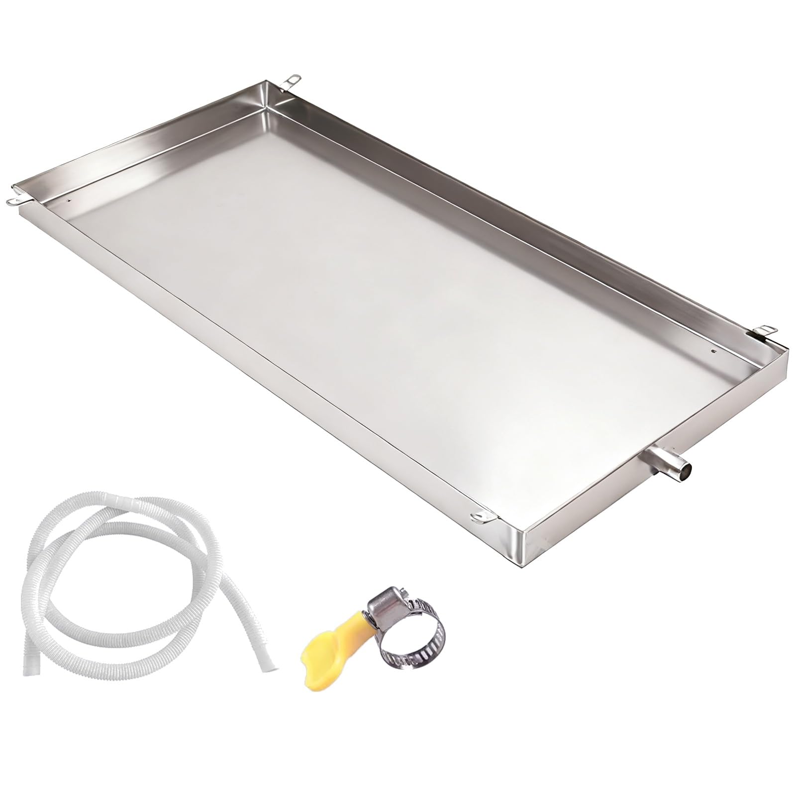 Bandeja de drenaje con tubo para aire acondicionado central, aire acondicionado de ventana, condensado, aire acondicionado portátil, acero inoxidable 304, capacidad de 5 cm