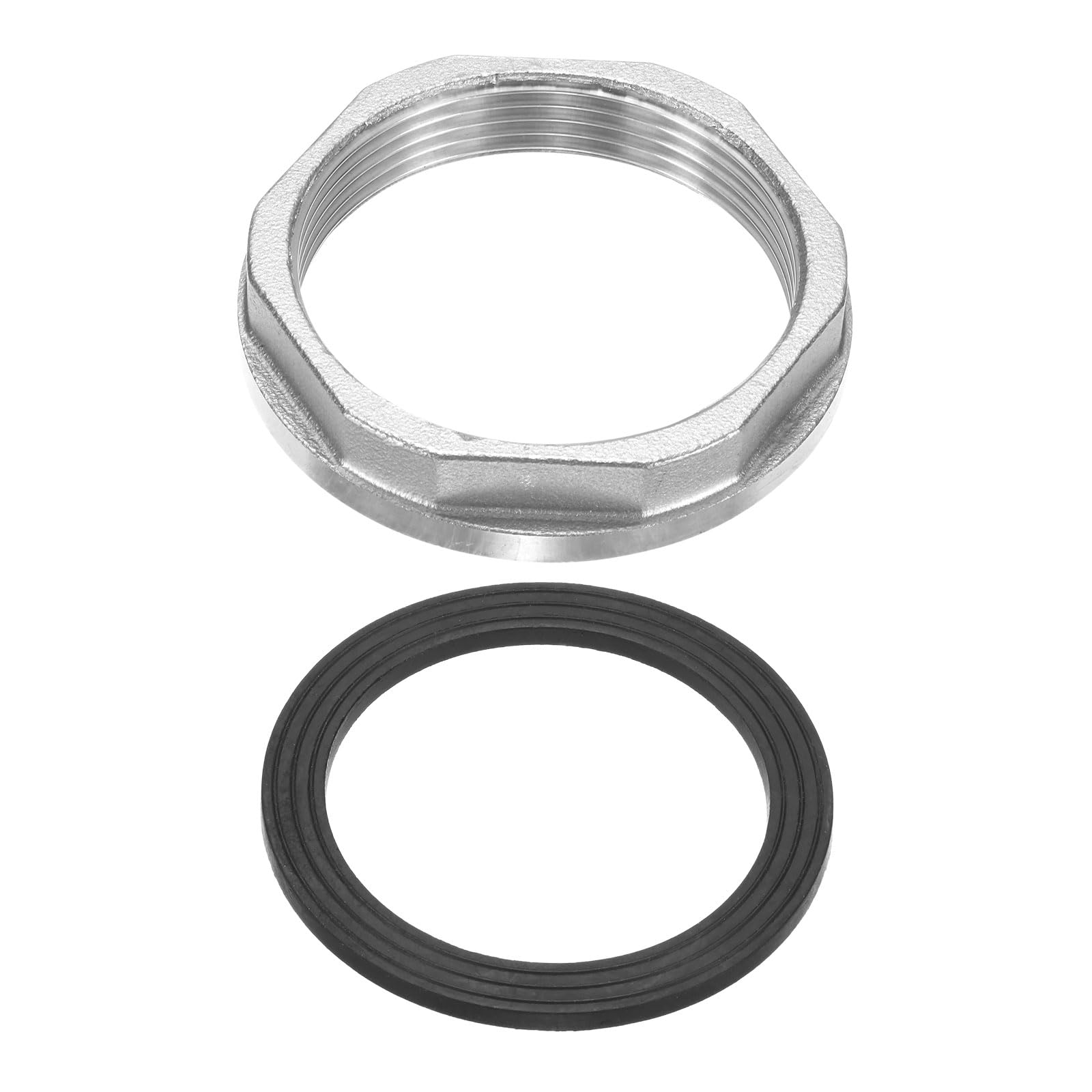 M METERXITY Flange Hex Lock Nut (G 2 Inch Female Thread) - 304 Stainless Steel Pipe Fitting Locknuts & with Silicone Washer, Apply to Kitchen Sink Plumbing/Bathroom Basin