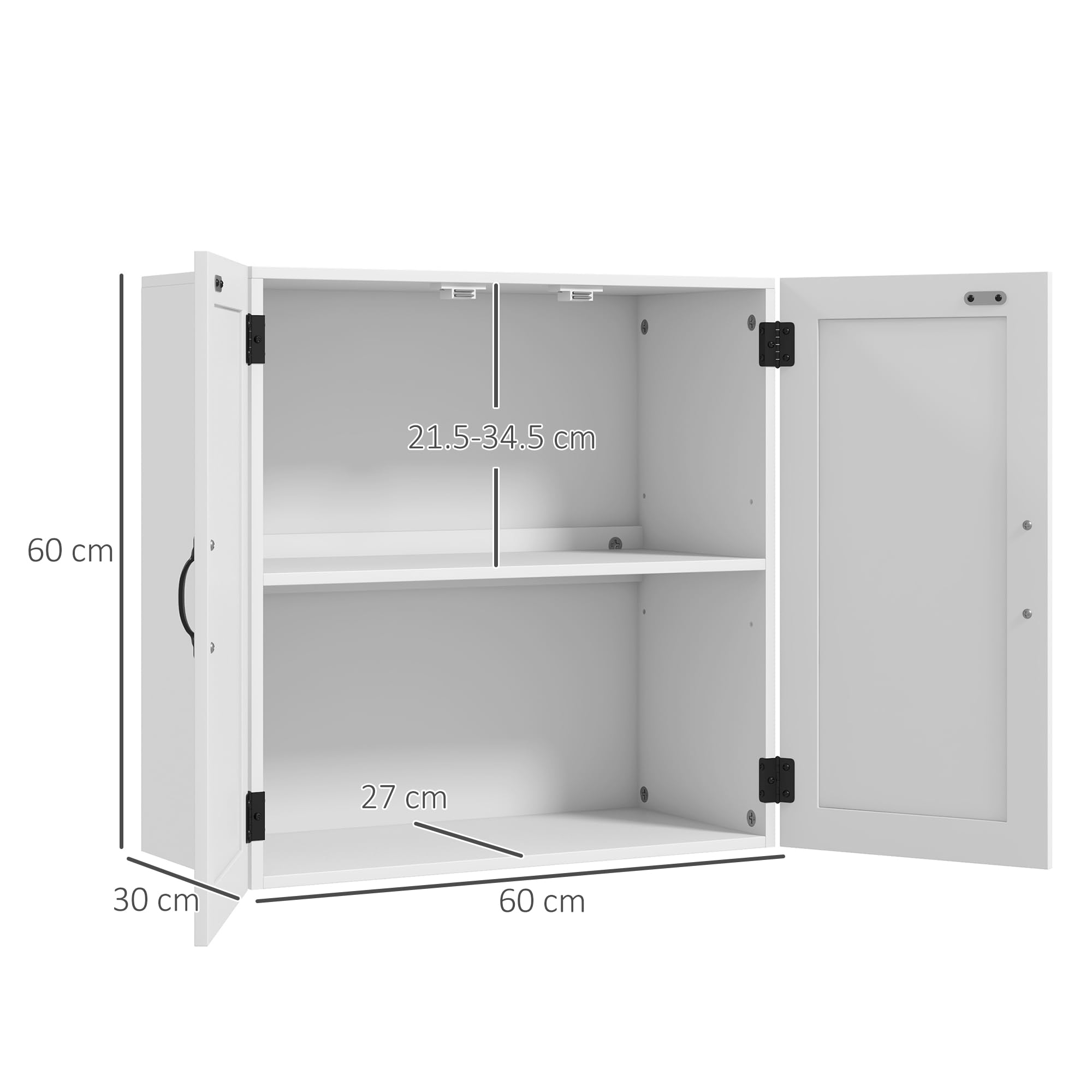 kleankin Armadietto Pensile da Bagno in Legno, Mobile Bagno a Parete Salvaspazio Stile Country con Ripiano Regolabile, 60x30x60cm, Bianco