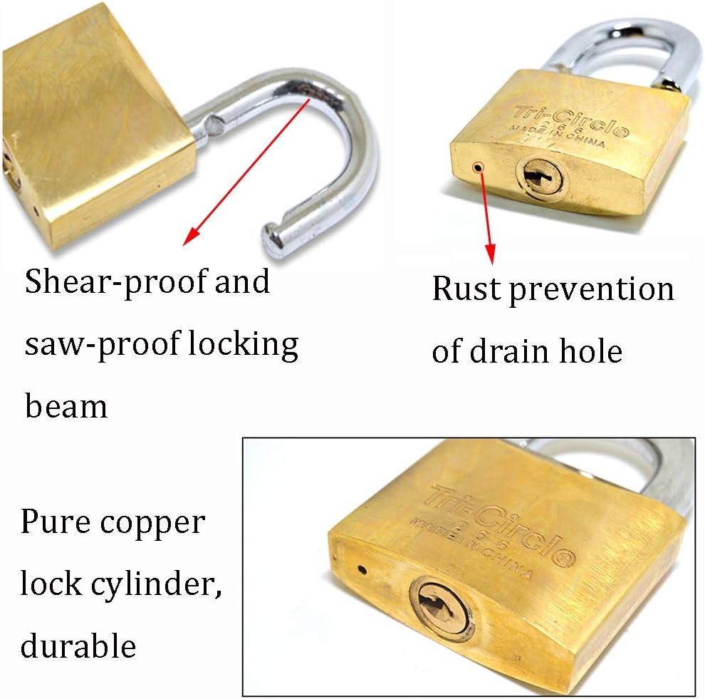 Keyed Padlocks Brass Key Padlock, Waterproof Rust and Anti-Theft Security Lock, 3 Keys, Width 20mm-75mm (Size : 50x77mm)
