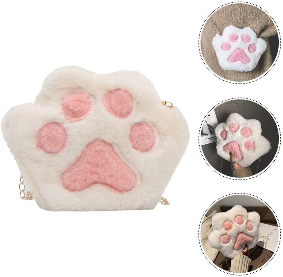 Chain Messenger Bag Cat Paw Chain Sweet Plush Plush Bear Bag(Grey)