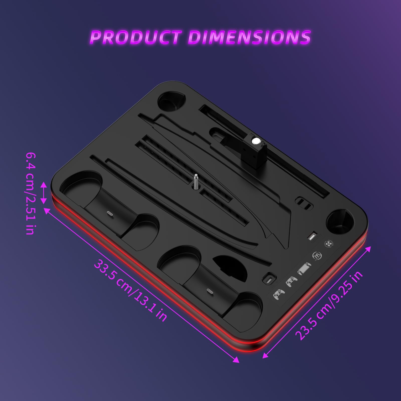 Supporto e stazione di raffreddamento per PS5/PS5 Slim/PS5 Pro con controller LED RGB Accessori per dock di ricarica, caricabatterie per controller PlayStation 5 e cuffie per console PS Portal e