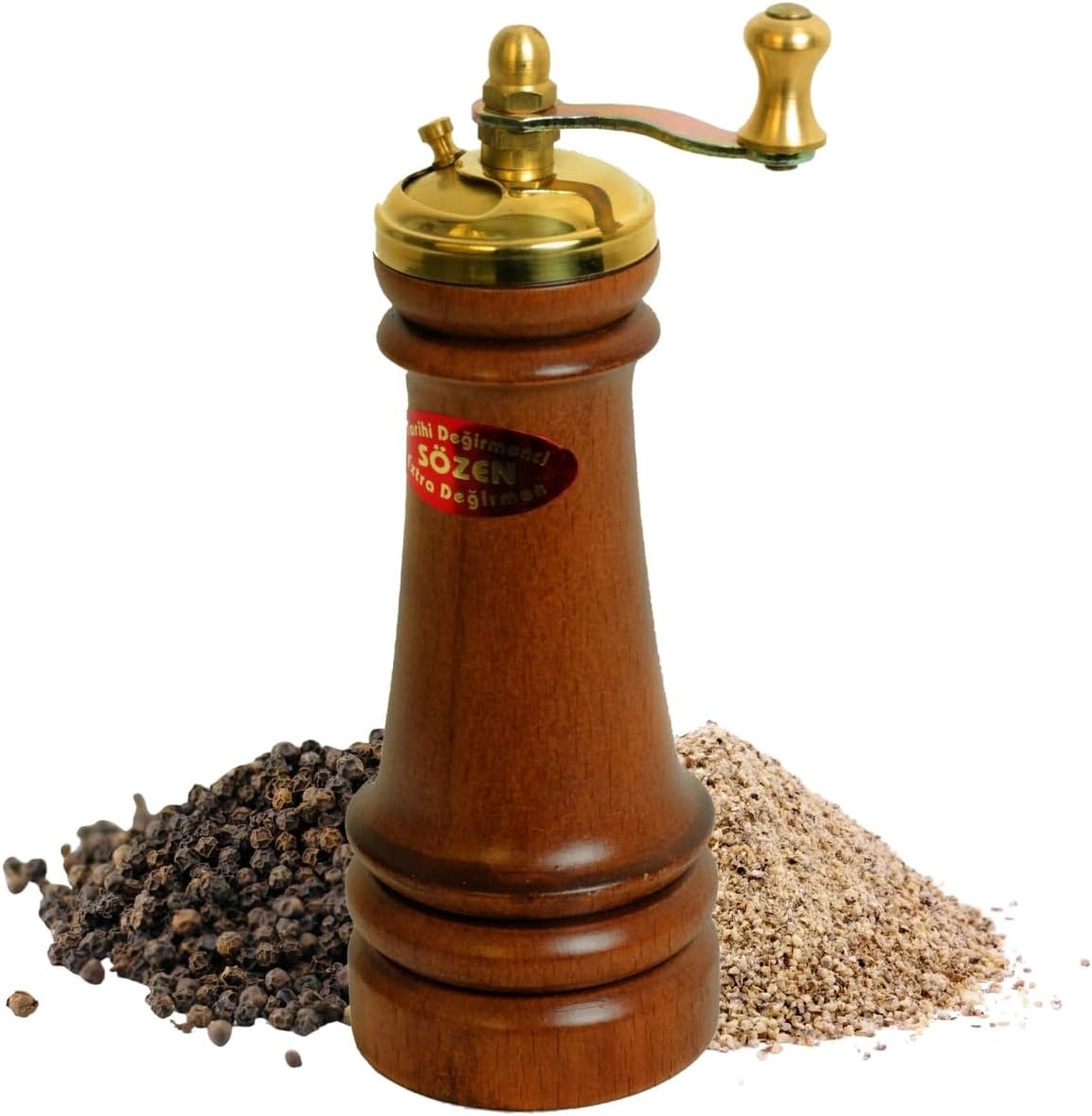 Sozen Manual Wooden Pepper Grinder – 5" Handmade Manual Turkish Pepper Mill with Stainless Steel Burr – Portable Hand Crank Spice Grinder for Black Pepper, Salt, Peppercorns, and Other Spices