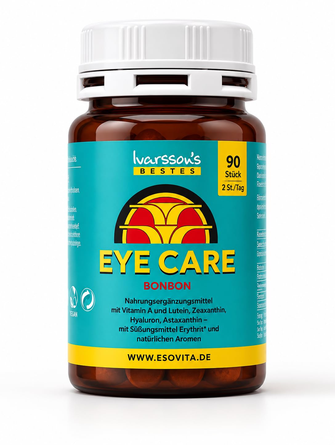 Eye Care 90 Stück zuckerfreie Bonbons Augenvitamine I Augenpflege Bonbons speziell für die Erhaltung der Augengesundheit mit Lutein Zeaxanthin Astaxanthin Biotin Vitamin A und Hyaluron