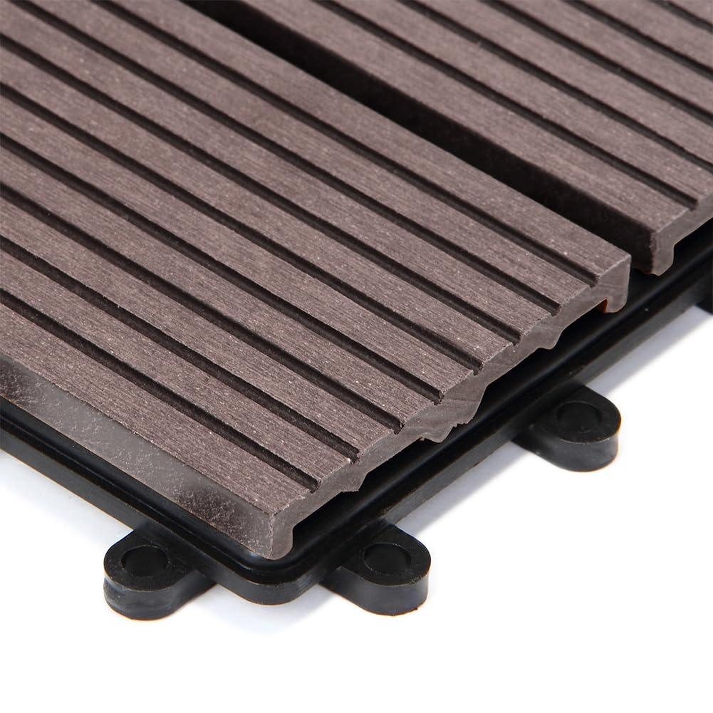 BAKAJI Set 11 Pezzi Piastrelle in WPC da Giardino con Sistema di Drenaggio Acqua, Pavimento Piastrella Resistente Agli Agenti Atmosferici Ideale per Esterno, Patio, Balcone, Terrazzo (Tortora)