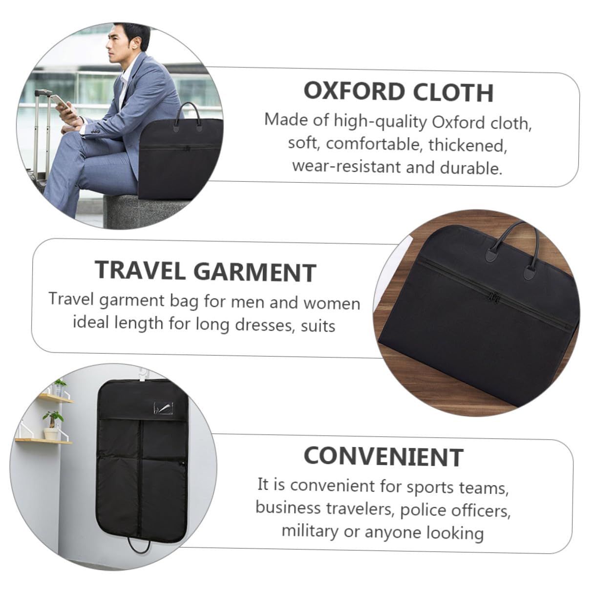 Porta Abiti da Viaggio Nero Oxford Resistente Doppio Manico, Borsa Pieghevole per Abiti Lunghi e Giacche da Uomo per Lavoro e Viaggi