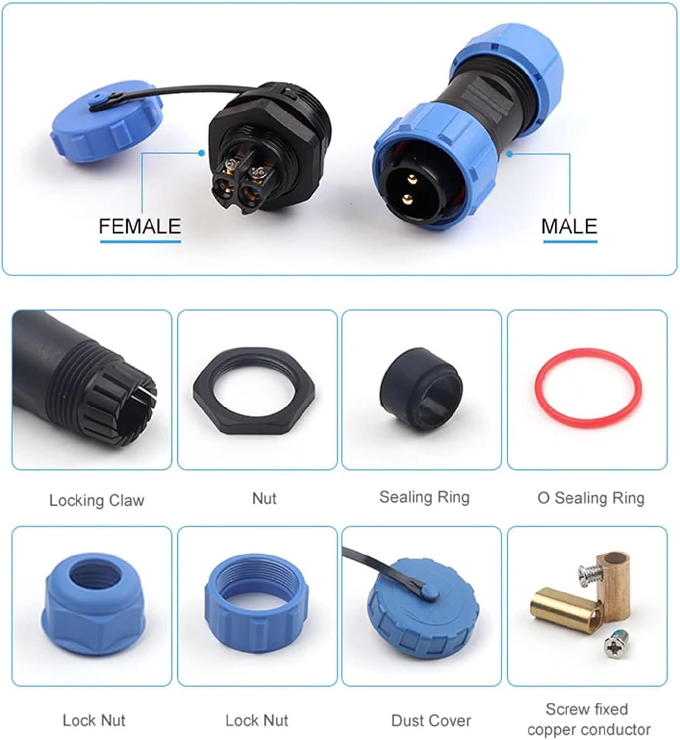 LP13 Waterproof IP68 Flange/Back Nut/Docking Type Screw Crimp 2/3Pin Electrical Cable Connectors Socket(LP13-2F)