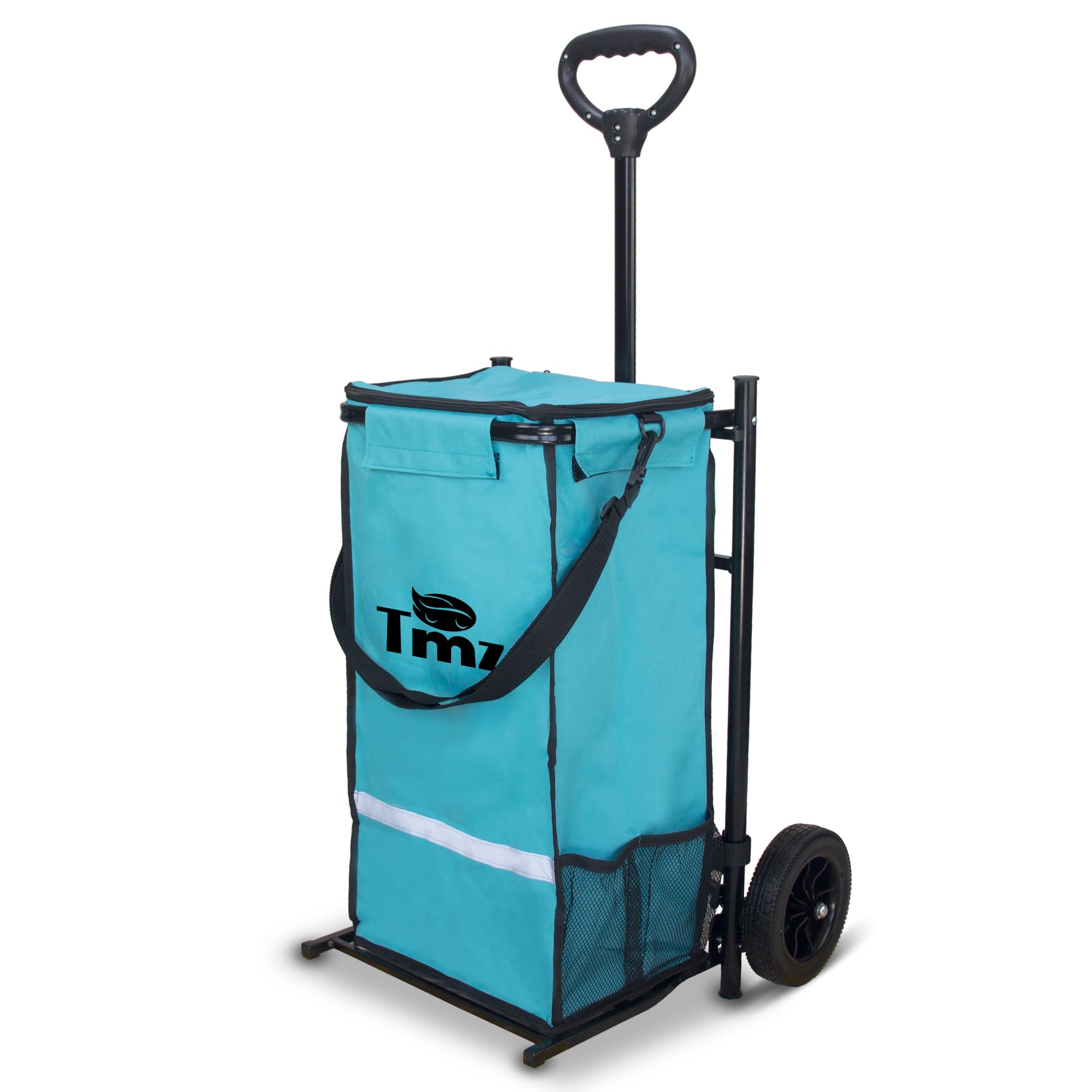 TMZ Heavy-Duty Foldable Shopping Cart with Removable Insulated Bag & Hooks - Lightweight 110 lbs Capacity Grocery Luggage Cart for Market, Travel,