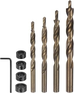 HARFINGTON 4pcs Pocket Hole Drill Bit 5/16"-15/32" Dia 5/16" Tip Round Shank Replacement Twist Step Drill Bit with M12 Depth Stop Collar and Wrench for Woodworking