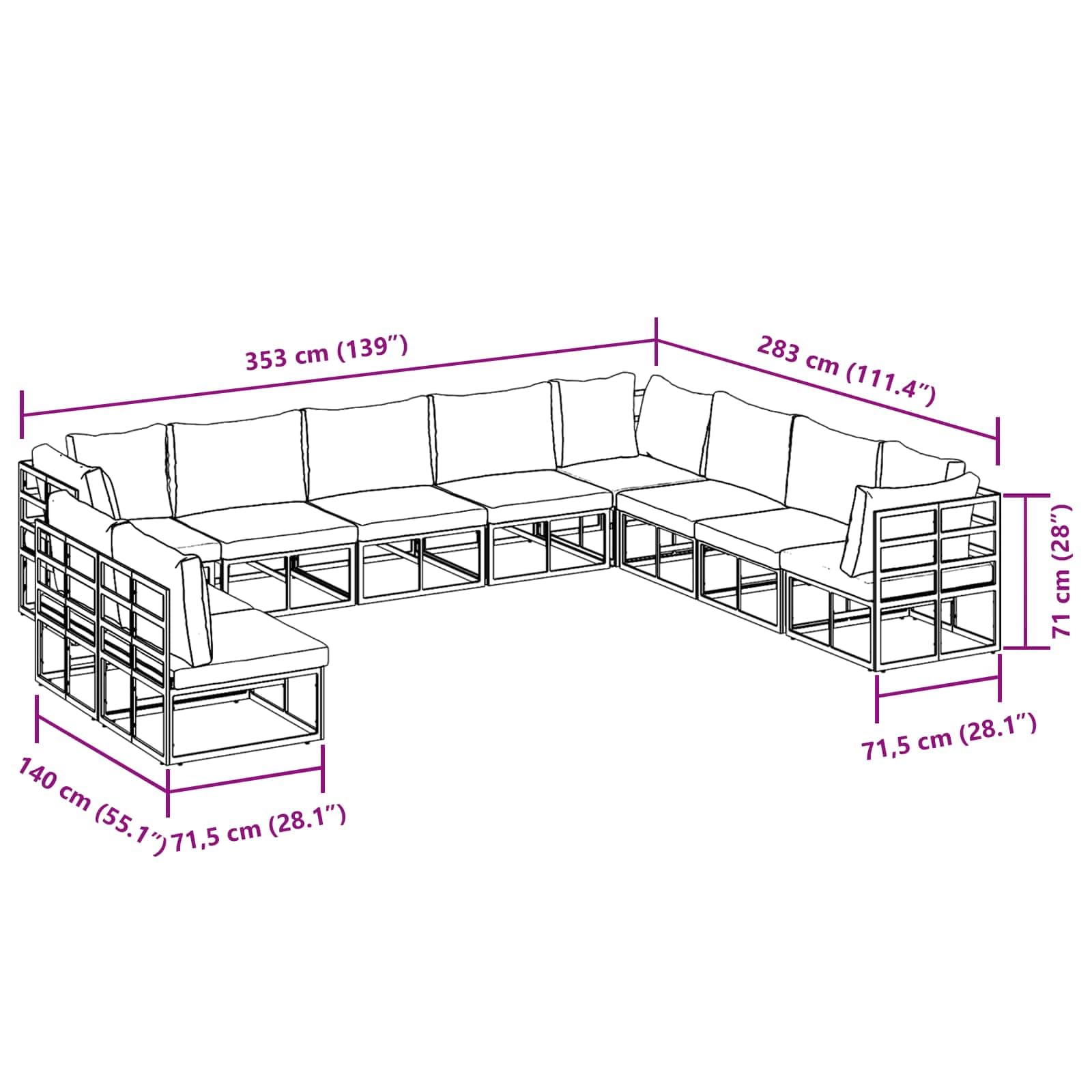 10-częściowy zestaw mebli ogrodowych z poduszką, czarne, aluminium malowane proszkowo, na taras, balkon, do ogrodu, z regulowanymi nóżkami, odporny na warunki atmosferyczne, zestaw