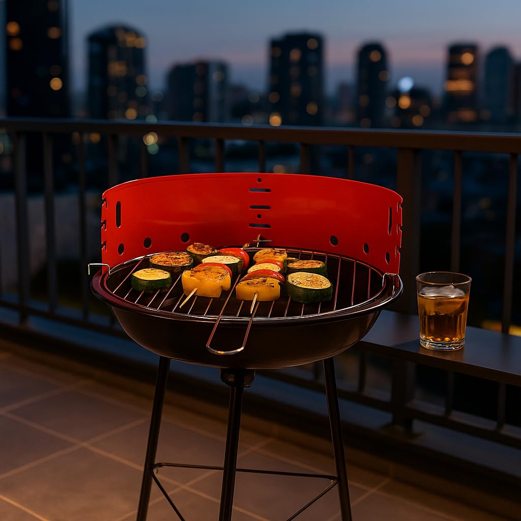 Barbecue a Carbonella ECO – Ø 35 cm x 45 cm h – In Acciaio Verniciato con Griglia Cromata Regolabile e Paravento – Compatto, Leggero, Facile da Montare – Lemag SRL