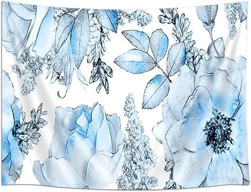 Miniatura 5 de SAOLUIS Tapiz floral, tapiz de flores azules, tapiz estético floral de acuarela, tapiz floral de poliéster, para colgar en la pared para dormitorio,