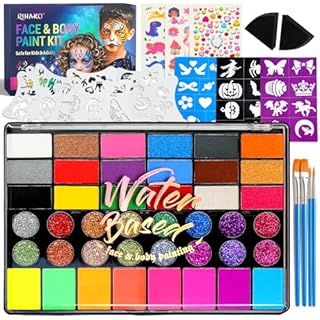 Face Painting Kit for Kids, 42 Colors Professional Face Paint Kit, Body Paint Set with Stencils, Brush, Gems, for Carnival, Halloween, Costume Makeup, Children's Day, Parent-Child Companionship Gifts