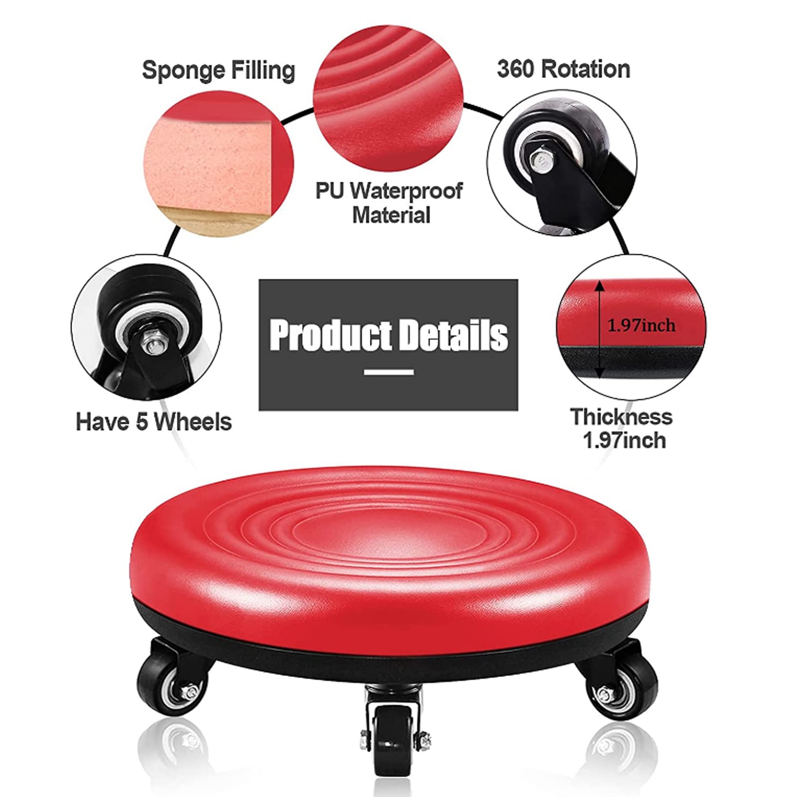 GMWXJKKL Seat with Wheels for Housework, Rolling Low Stool to Sit on to Clean Floors Multifunction Round Roller Seat Stool for Home Office Fitness Office 360degree Rotatabl(Black)