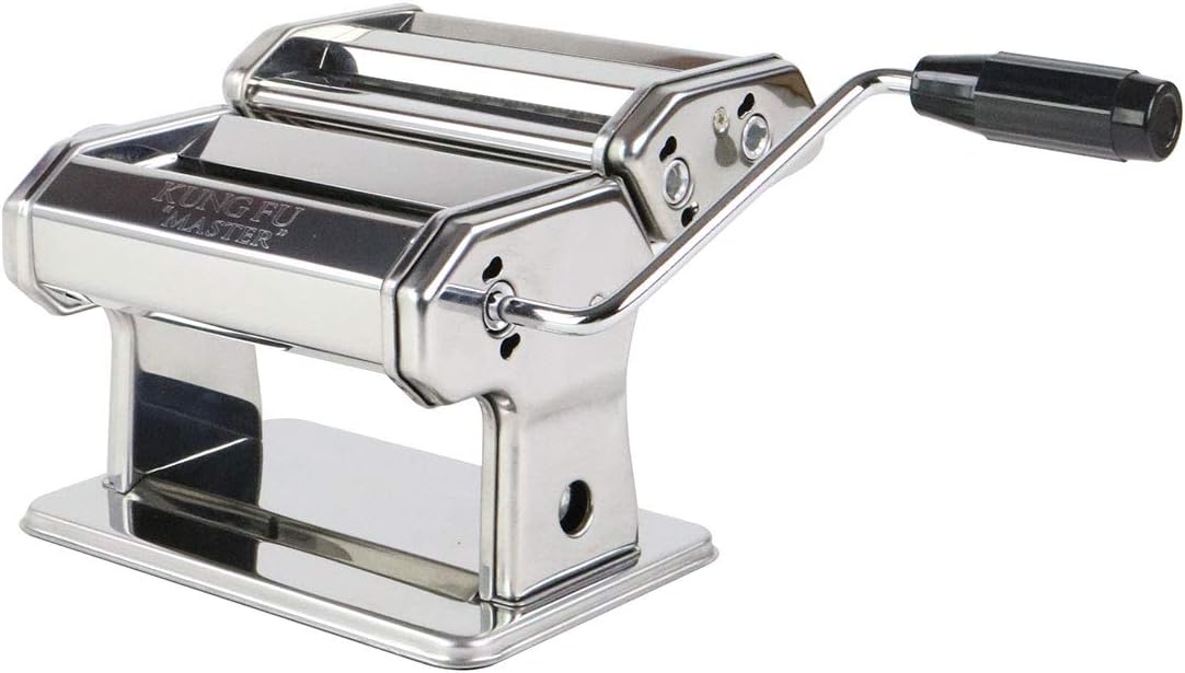 PASTA MAKER 6 INCH,ADJUSTABLE THICKNESS SETTINGS, INCLUDES 3 FUNCTIONS LASAGNA,NOODLES & FETTUCINI, COUNTER TOP CLAMP INCLUDED