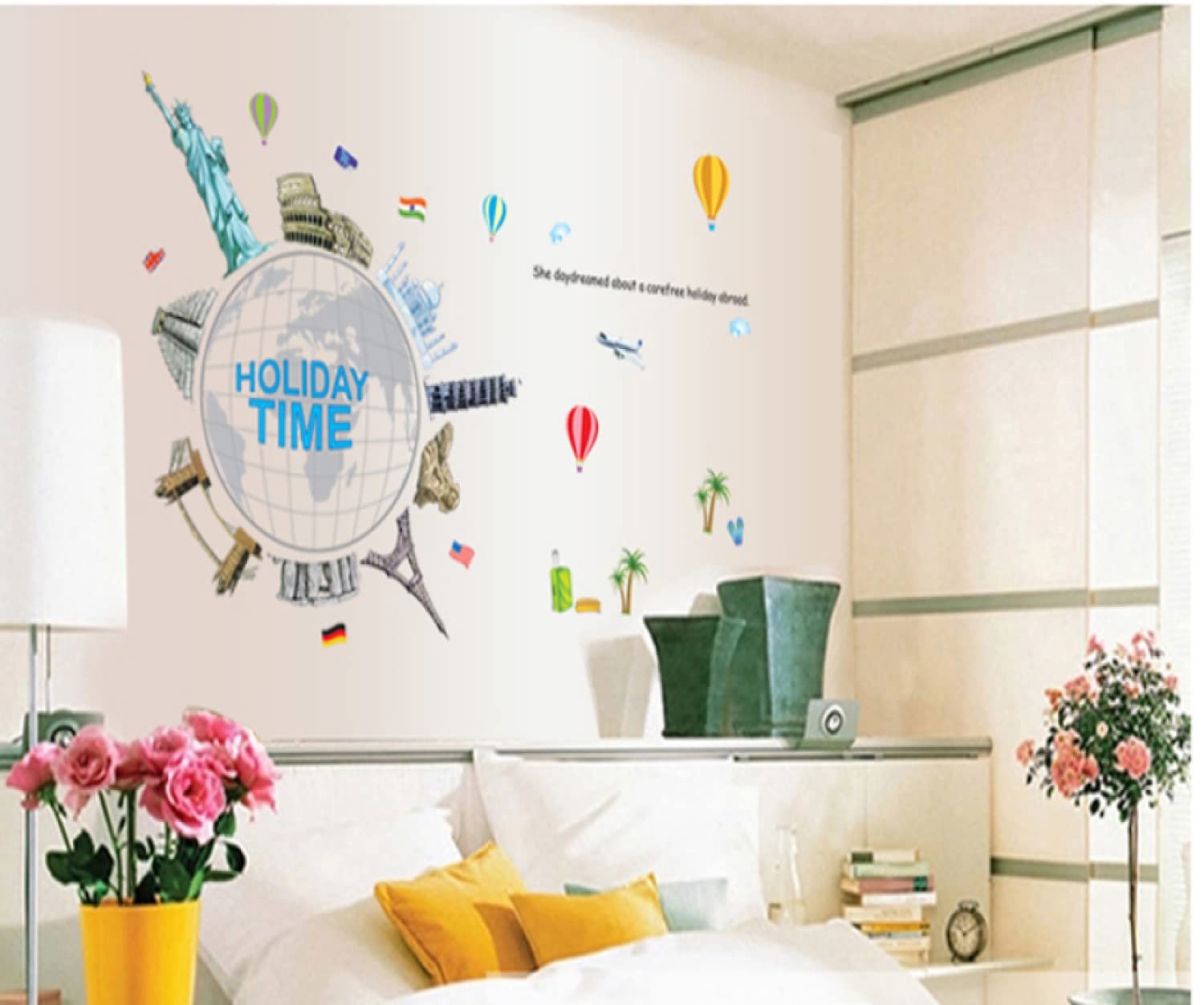 JAAMSO ROYALS Holiday Time Famous Buildings Background Vinyl Mural Decals Self Adhesive Peel and Stick Wall Sticker for Kids Room Hall Living Room Wall Decor and Home Decor (60CM X 90CM)