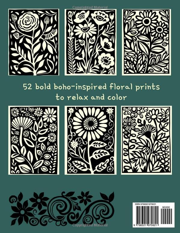 Boho Bold Easy Retro Flower Coloring Book - Image 2