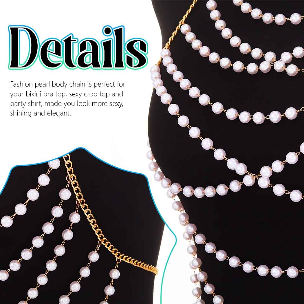 Zoestar Pearl Body Chain Layered Bikini Chest Chains Summer Beach Bra Accessories for Women