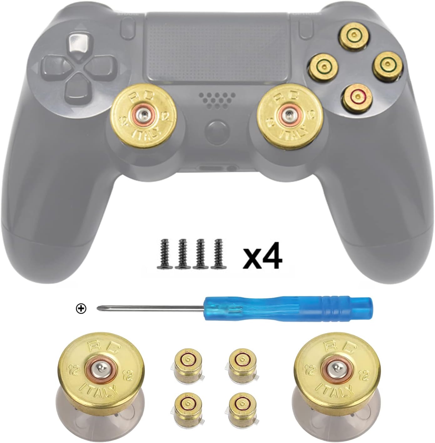 TOMSIN Gold Metal Bullet Buttons & Bullet Joystick Thumbstick for PS4 Controllers