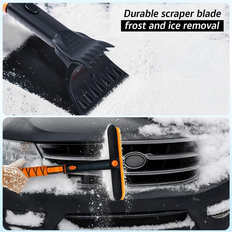 Image of EcoNour 63 inch Extendable Snow Brush & Ice Scraper with 360 Pivoting Head | | Telescopic Aluminum Handle | Extra Long Snow Brush for Car Windshield, Roof & SUVs | Heavy Duty Ice Scraper for Trucks