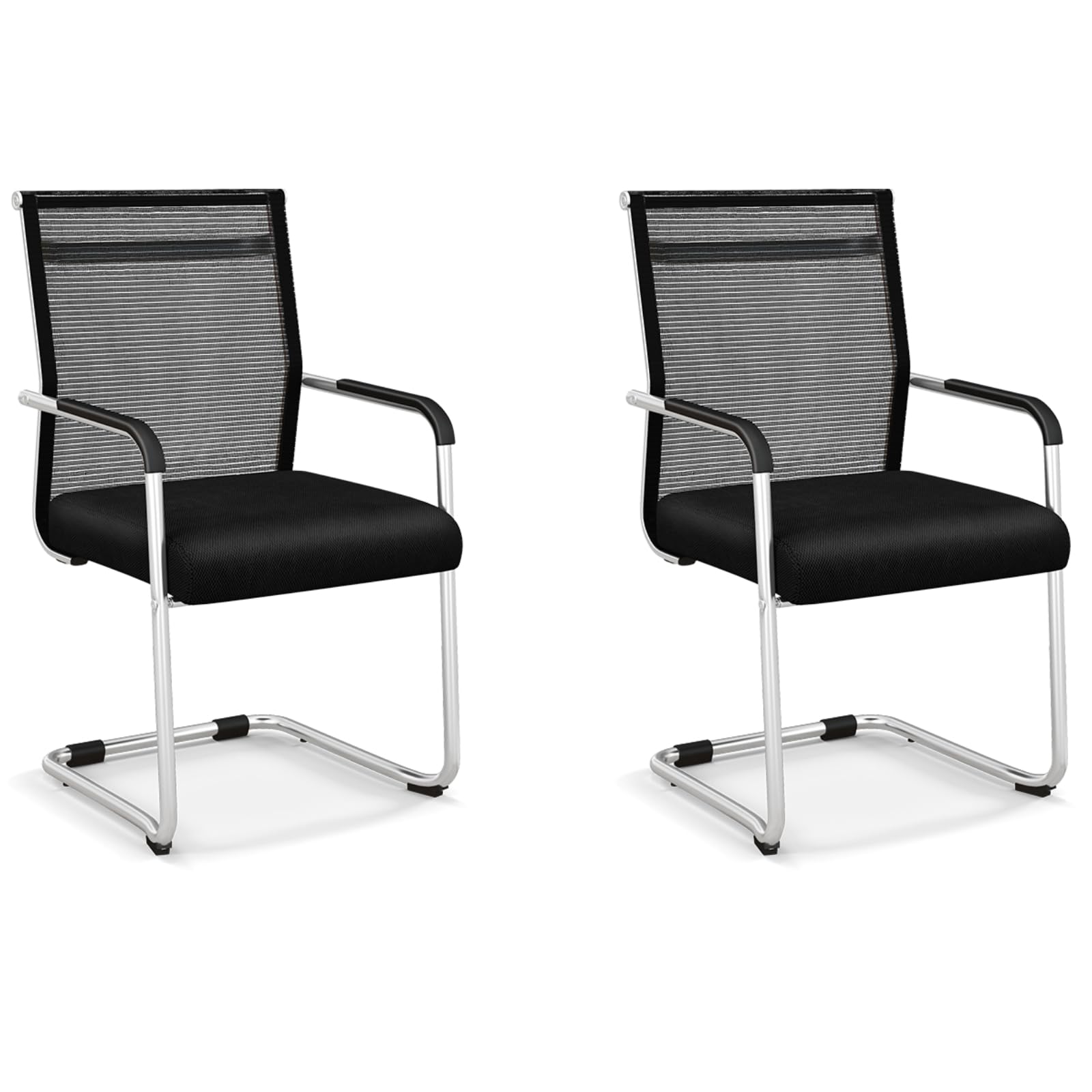 COSTWAY Set of 2/4 Stackable Reception Chairs, Mid Back Mesh Guest Chairs with Sled Base, Conference Armchairs Executive Computer Desk Chair for Home Office (2 PCS)